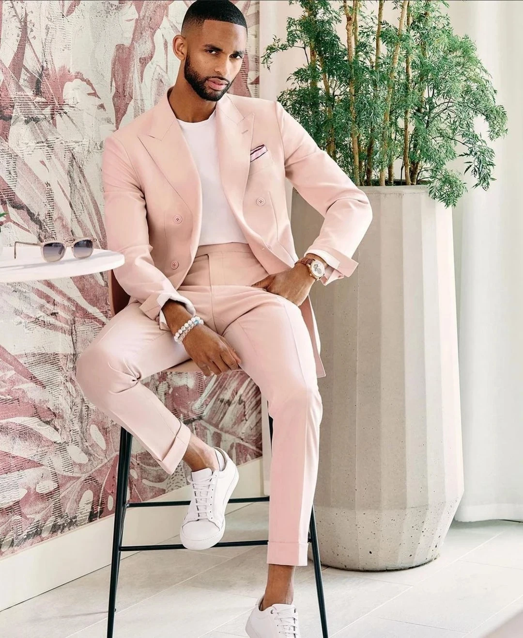 Pink Peaked Lapel Pageant Luxury Wedding Men Suits Tuxedo Costume Homme Terno  Masculino Slim Fit Blazer 2 Pieces (Jacket+Pants)