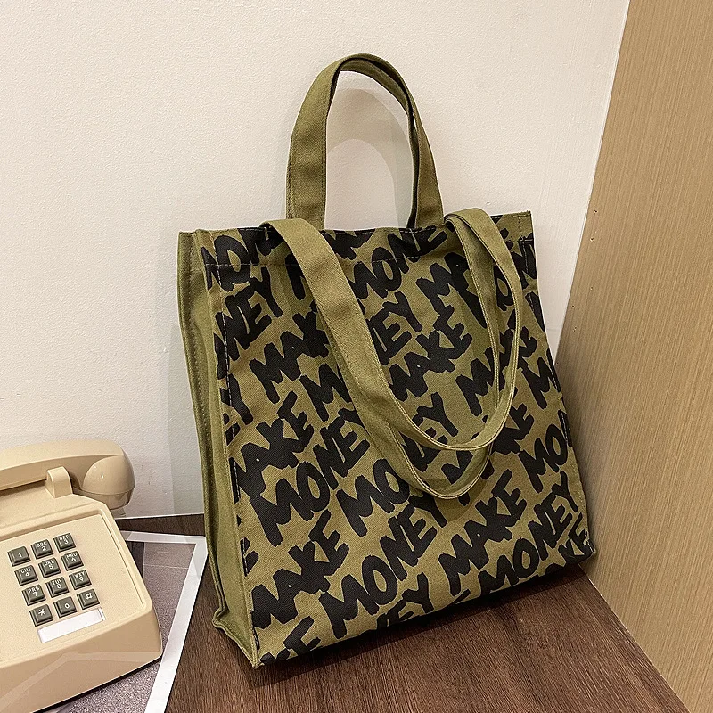 

Large Canvas Shoulder Bag 2022 Summer Ins Alphabet Print Luxury Handbags Women Bags Designer Big Tote Female Shopper Bags Purse