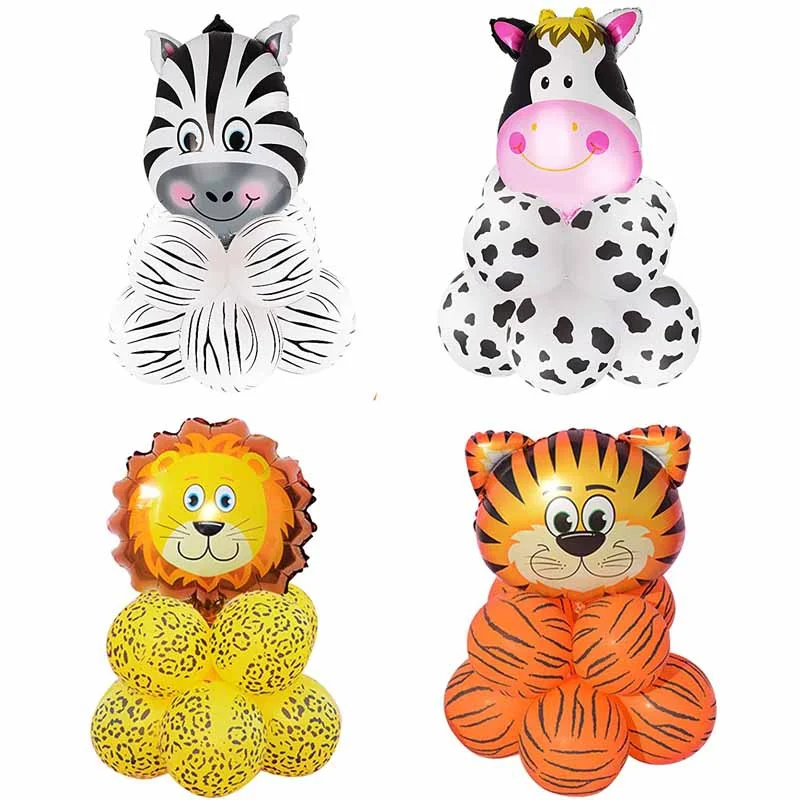 

7Pcs Jungle Safari Balloons Tiger Lion Zebra Cow Wild Animals Print Balloon for Zoo Themed Birthday Party Decoration Baby Shower
