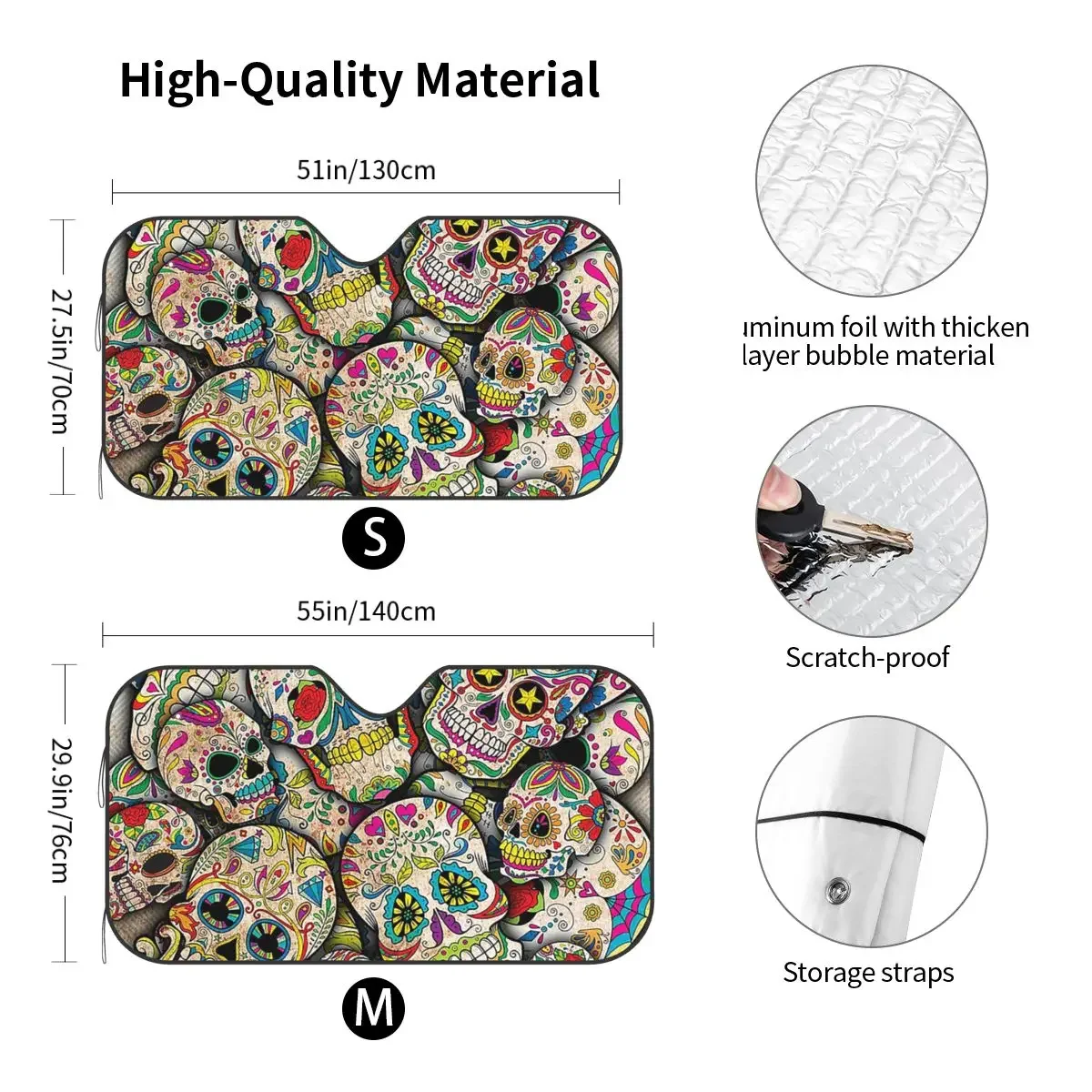 Милый коллаж с изображением сахарного черепа солнцезащитный экран 76x140 см