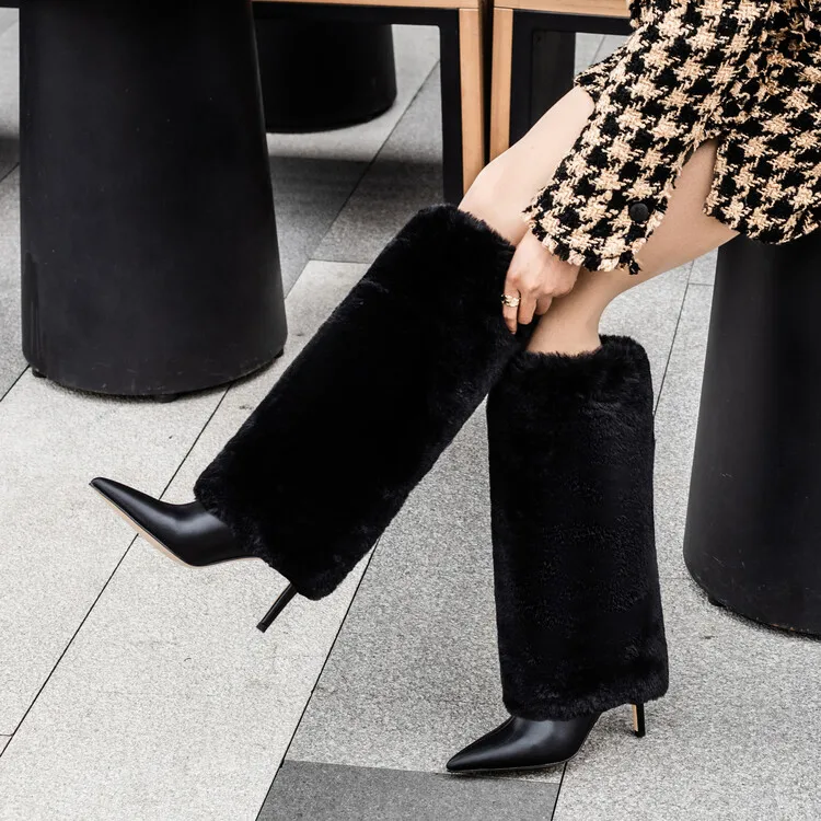 

Winter Women Fashion High Heels New White Ladies Boots Clear Heels Slip On Stilettos Heels Knee High Boots Boots Big Size 35-43