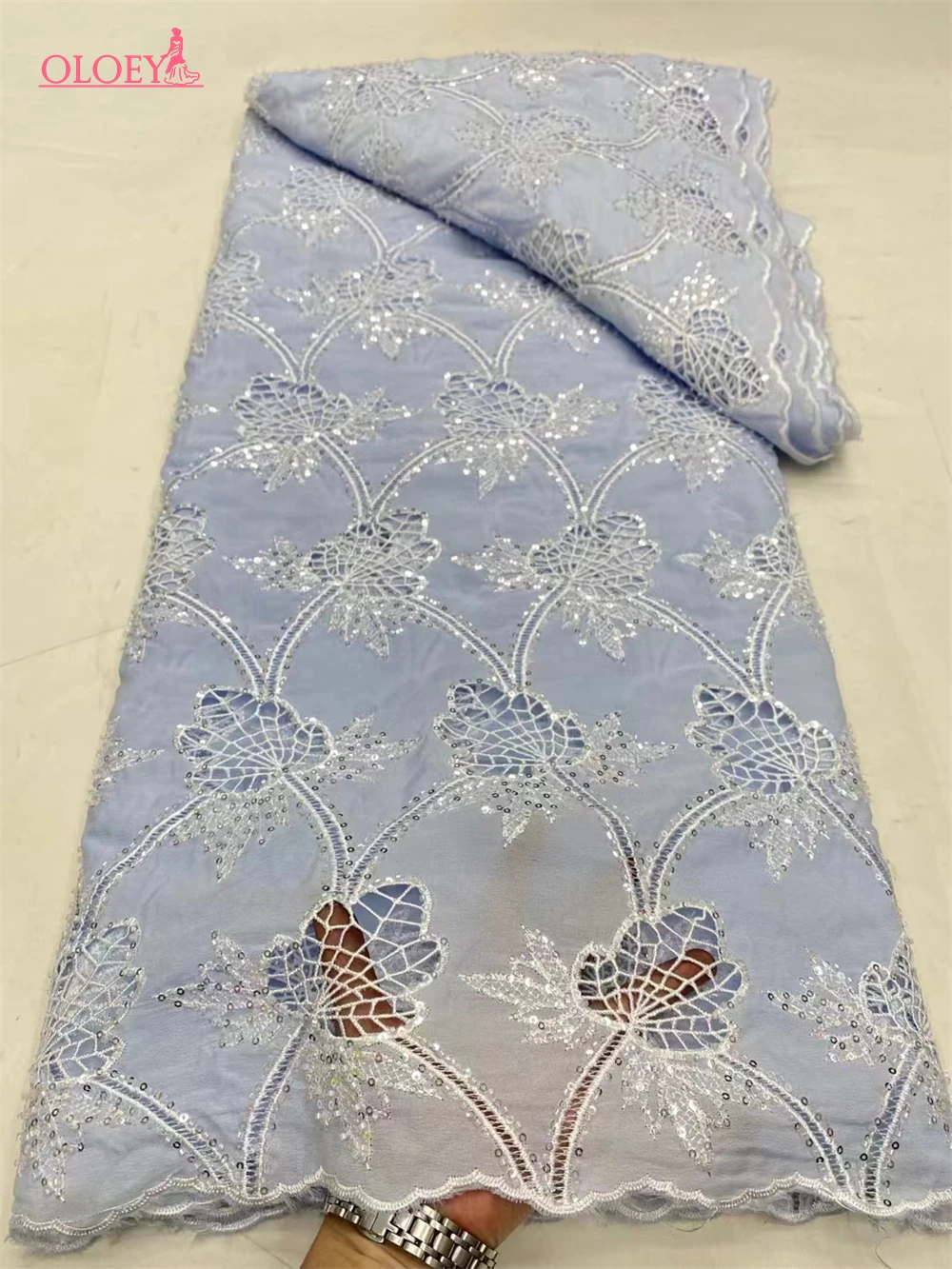Классическая модная французская шифоновая ткань с лазерной вышивкой и бисером