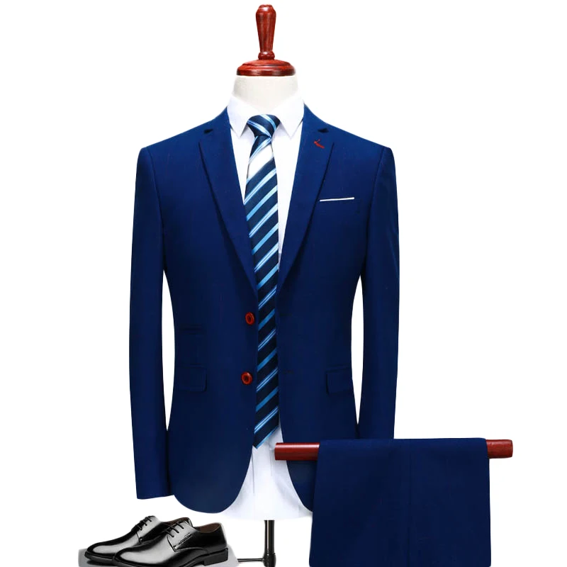 

3 Piece Suit Men Slim Fit Blue Groom Wedding Suits For Men Classic Mens Designer Suits Brand Formal Wear Q136