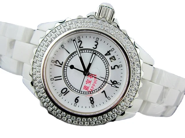 

High-Top Ceramic 2 Row Diamonds Bezel Ladies Watches Mens Women Ceramica Fashion White Black Rhinestone Quartz Watch