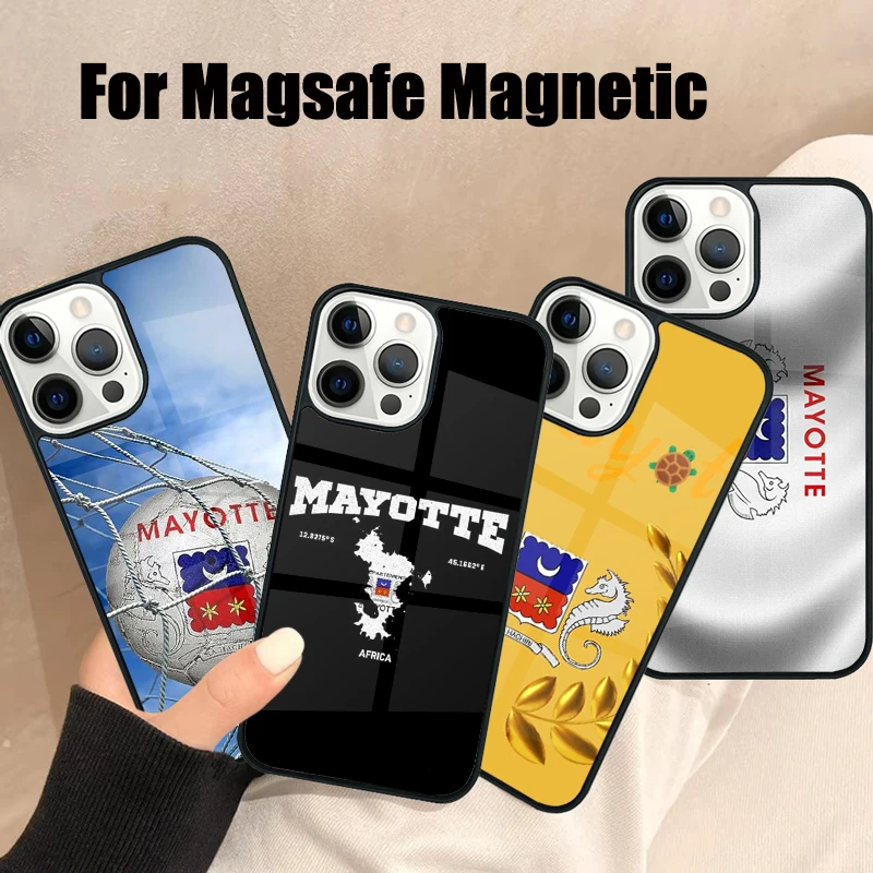 Чехол для телефона Magsafe с флагом Майотта iPhone 16 15 14 13 12 11 Pro Max Plus зеркальный