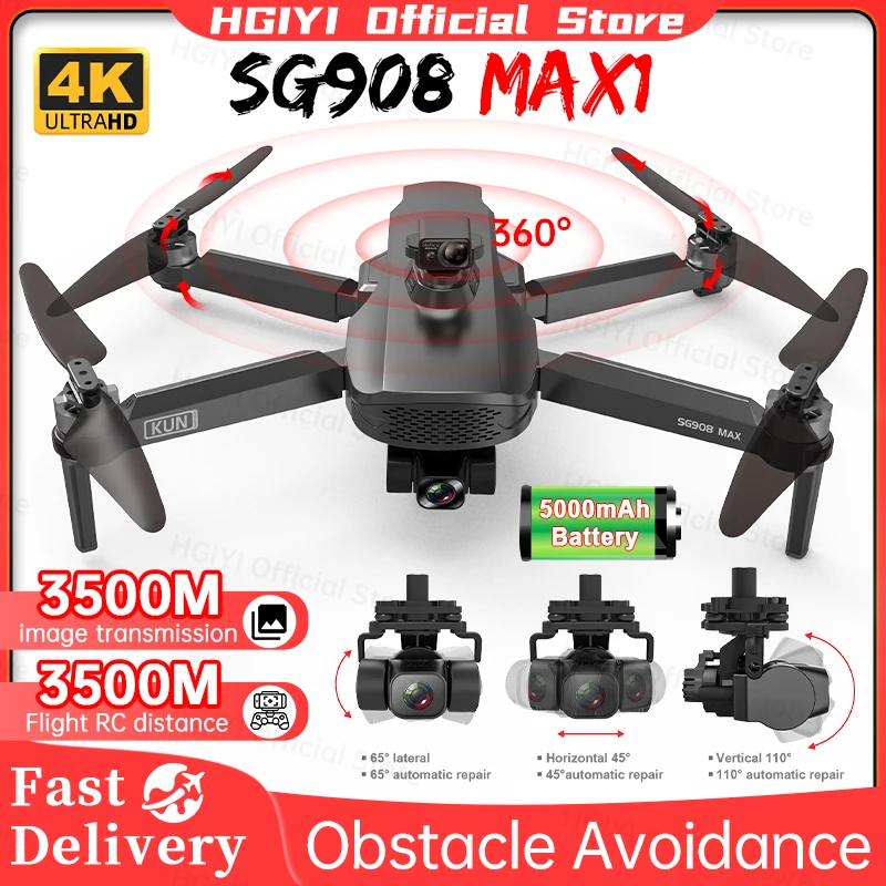 

HGIYI SG908 Max Drone 4K Profesional 3-Axis Gimbal Obstacle Avoidance HD Camera Dron GPS RC Helicopter Quadcopter VS SG907 Max