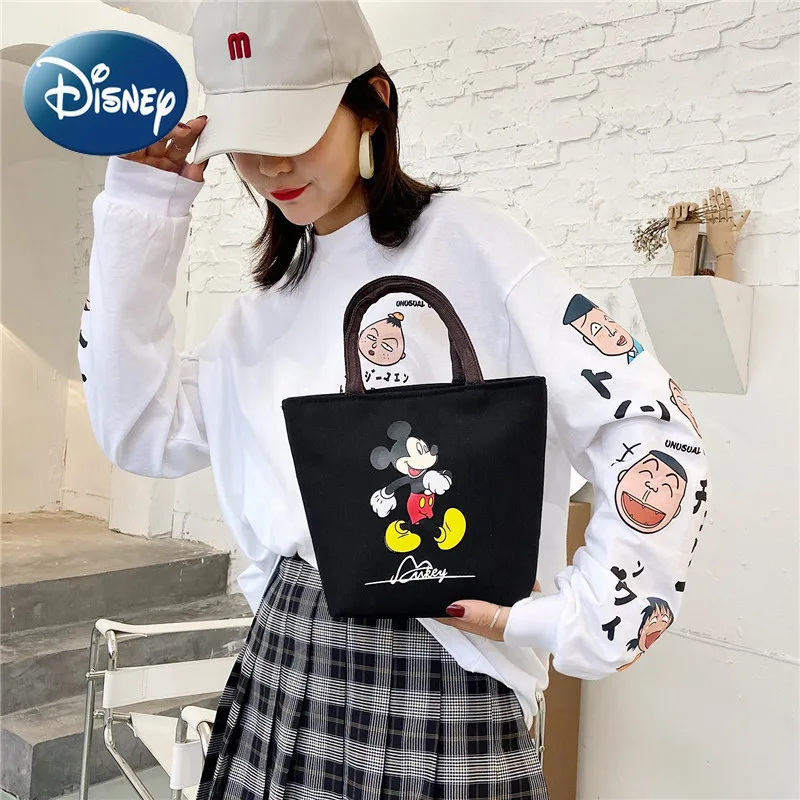 Disney Canvas Cartoon Handbag Simple Cute Large Capacity Lunch Box Bento Bag Children's Shoulder Bag Underarm Bag