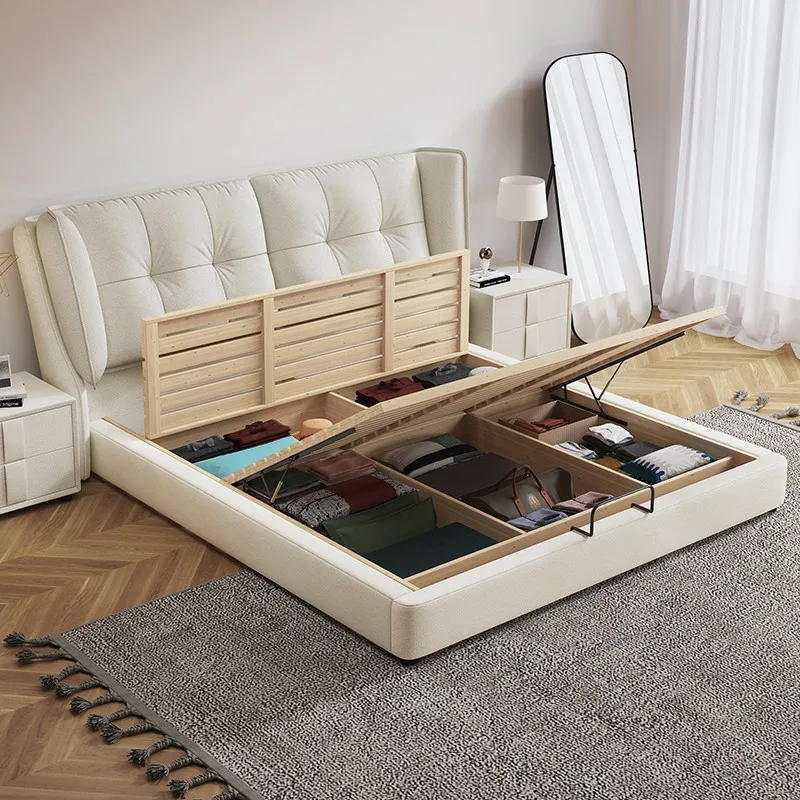 

Genuine leather bed, 1.8m double bed, master bedroom, cream style king bed, modern and simple 1.5 storage, light luxury technolo