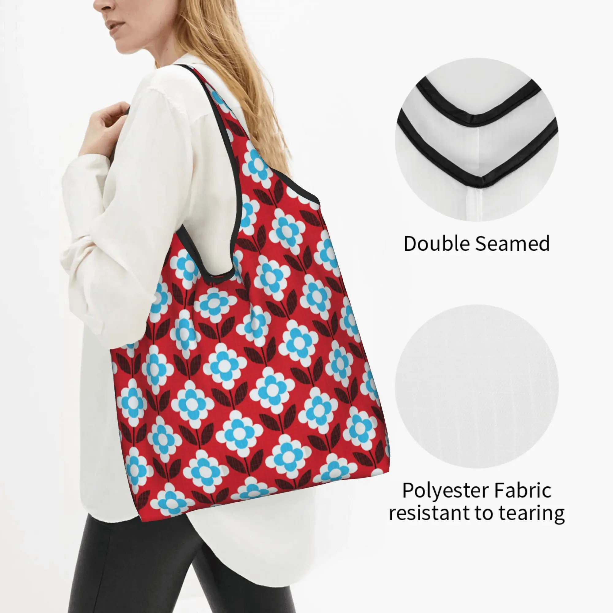 Фото Сумка-шоппер Orla Kiely с забавным цветочным принтом, портативная, на плечо, Preloved Blooms, красно-бирюзовая, б/у №2