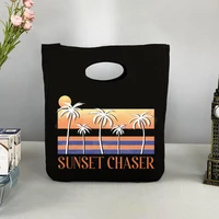 sunset chaser printing canvas thermal school lunch bag women handlebags 2022 summer beach print lunch tote organizer women bag