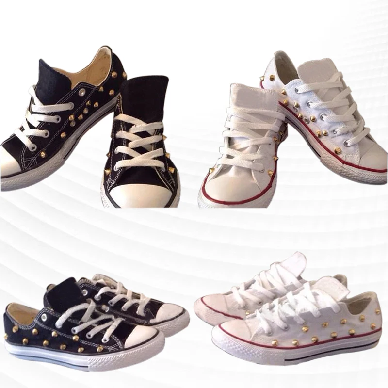 

Handmade rivets niche personality canvas shoes multicolor men and women with the same style 35-46