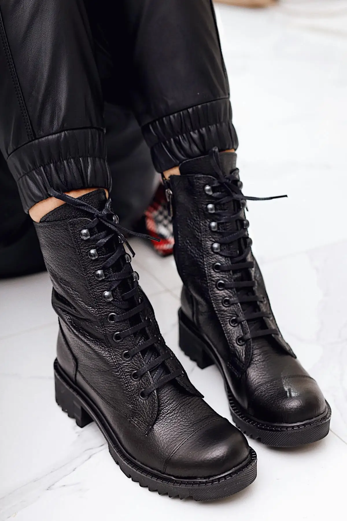 

Women Genuine LeatherLong Soldier Boots Comfortable Ladies Luxury Stylish Female Boots