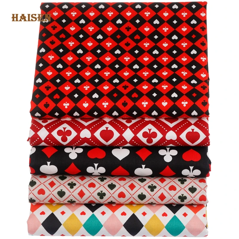 Haisen, Poker Patterns Series Printed Cotton Fabric Twill Cloth For DIY Sewing Baby&Child Quilt Bedcloth Dress Textile Material