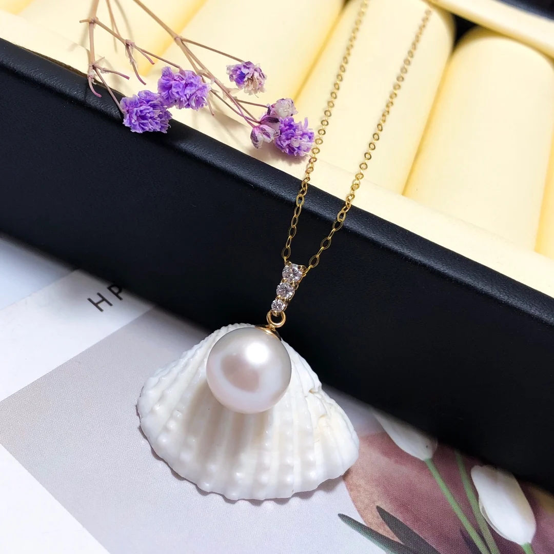 

SHILOVEM 18k yellow gold real Natural white Jasper pendants classic fine Jewelry women wedding no necklace 10mm yzz10-10.5222zz