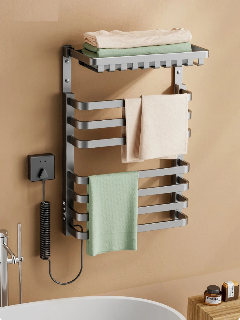 

European Russia Intelligent Carbon Fiber Thermostatic Heated 220V Left Electric Towel Warmer White/Black For Bathroom