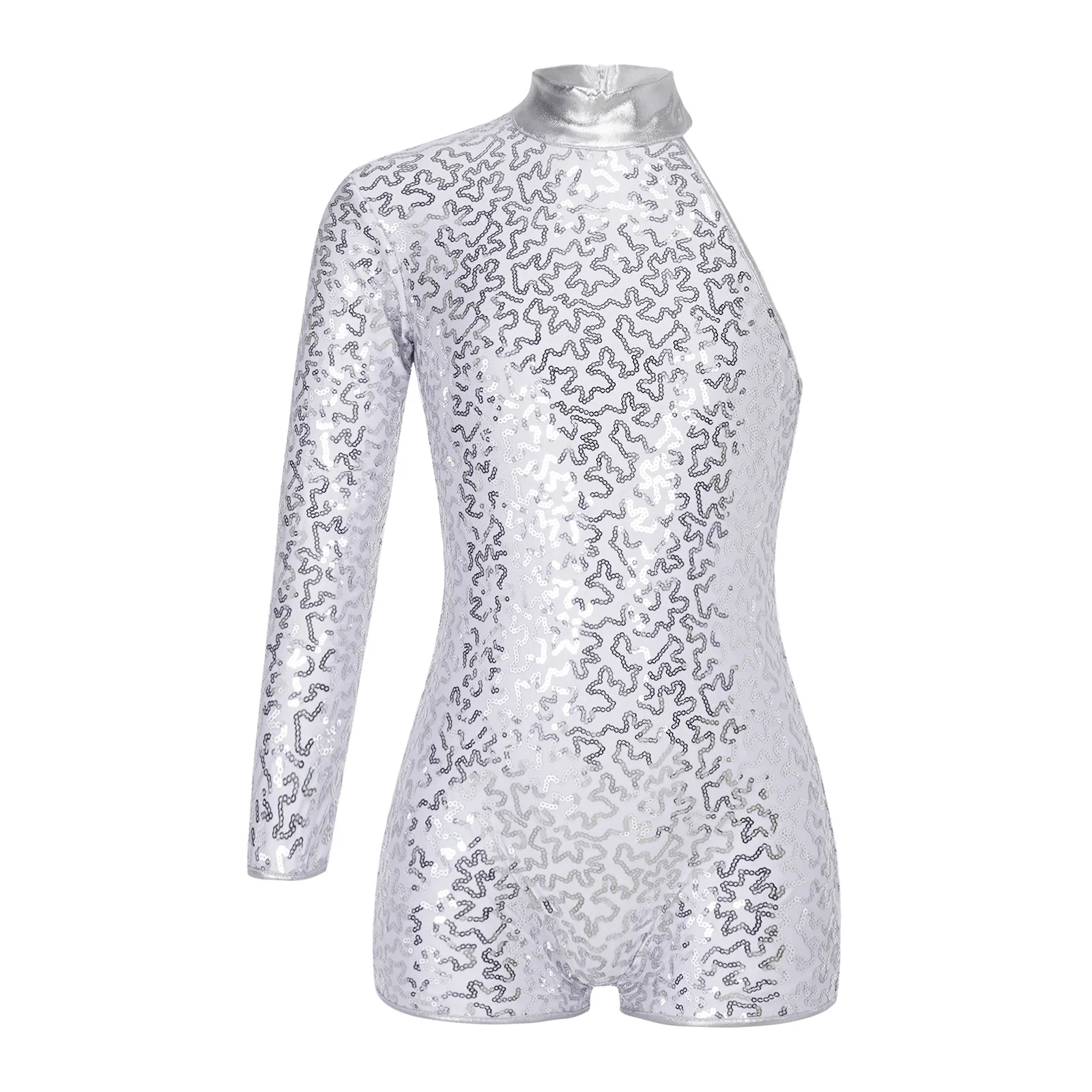 

Jazz Hip Hop Dance Leotards for Kids Girls Gymnastic Performance Costumes Shiny Sequins Single Long Sleeve Zipper Back Unitards