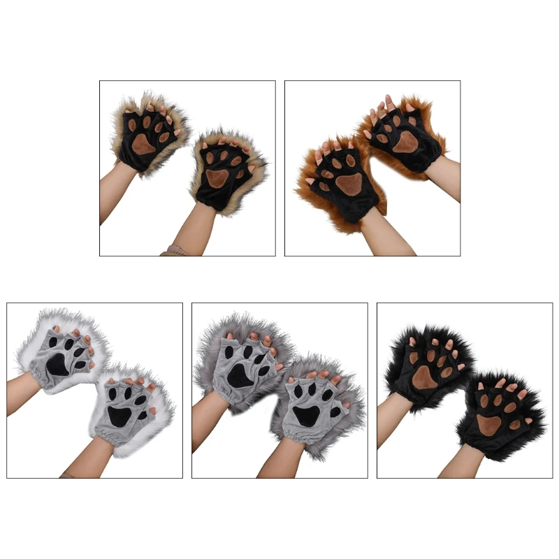 

1 Pair Furry Paw Gloves for Women Men Animal Cosplay Performance Props