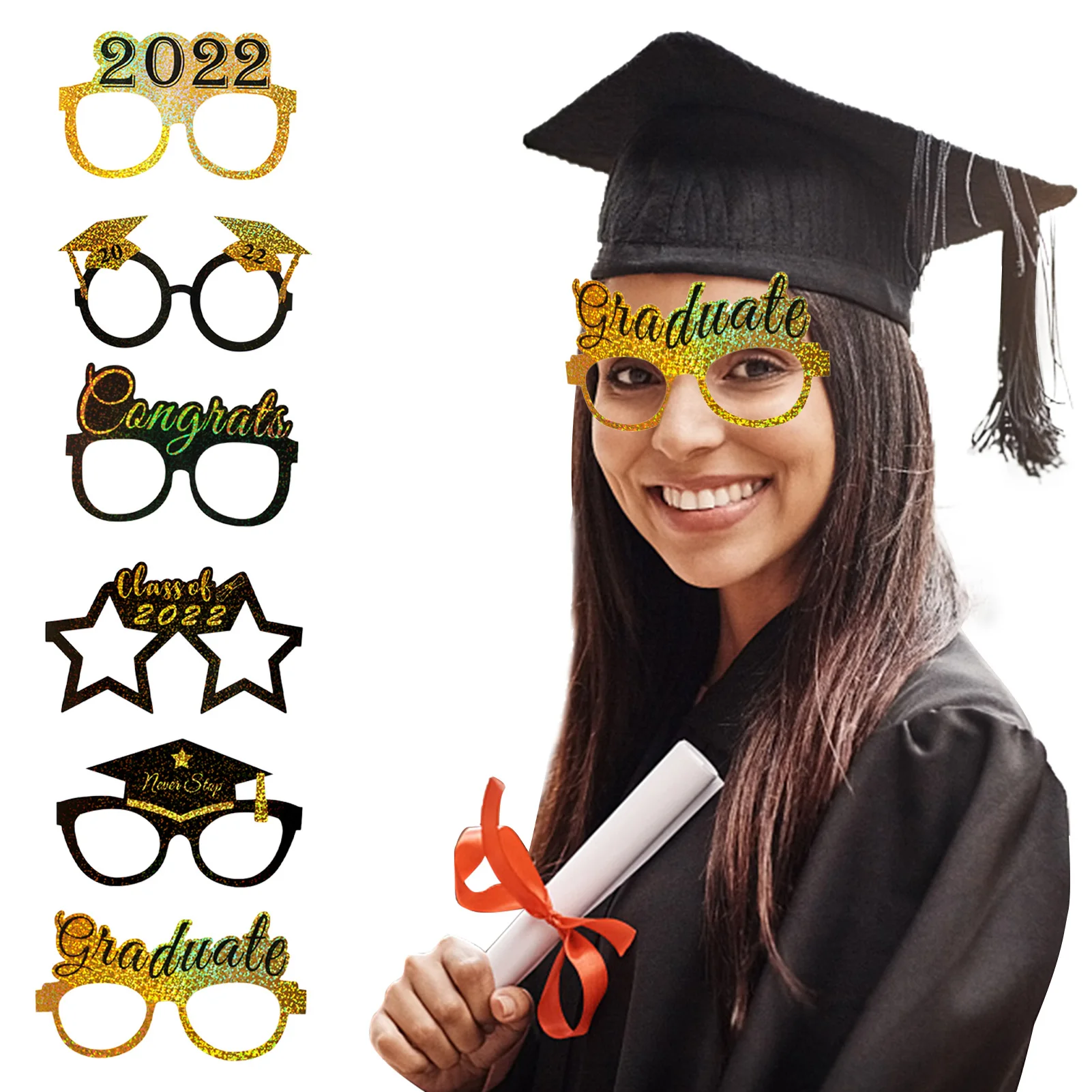 

6 шт. бумажные карточки, градиентные очки черного цвета, класс 2022, необычная бумажная оправа для очков, реквизит для фотобудки, поздравления, ...