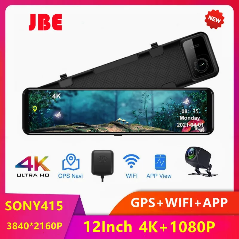 Автомобильный видеорегистратор Sony IMX415 12 дюймов 3840*2160P 4K Wi-Fi зеркало заднего вида