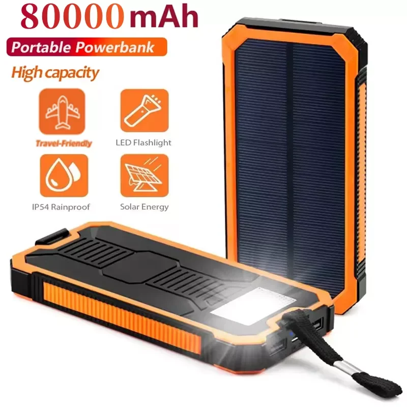 

NEW For All Phone Iphone Huawei Xiaomi Huge Capacity Solar Power Bank 80000mAh Dual-USB Waterproof Solar Power Bank Battery Char
