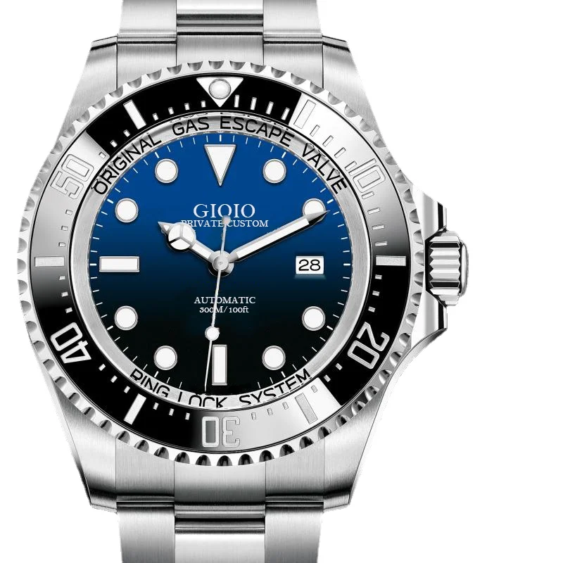 

men automatic mechanical watch blue black ceramic 44mm