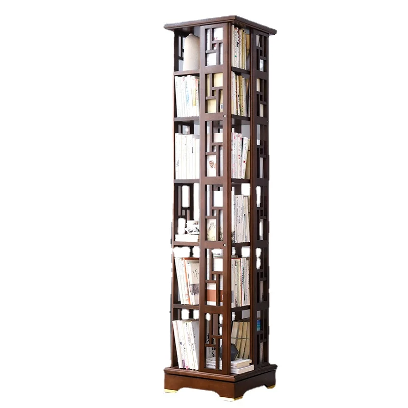 

Xk Solid Wood Rotating Bookshelf 360 Degrees Bookcase Floor Shelf New Chinese Style Children's Light Luxury