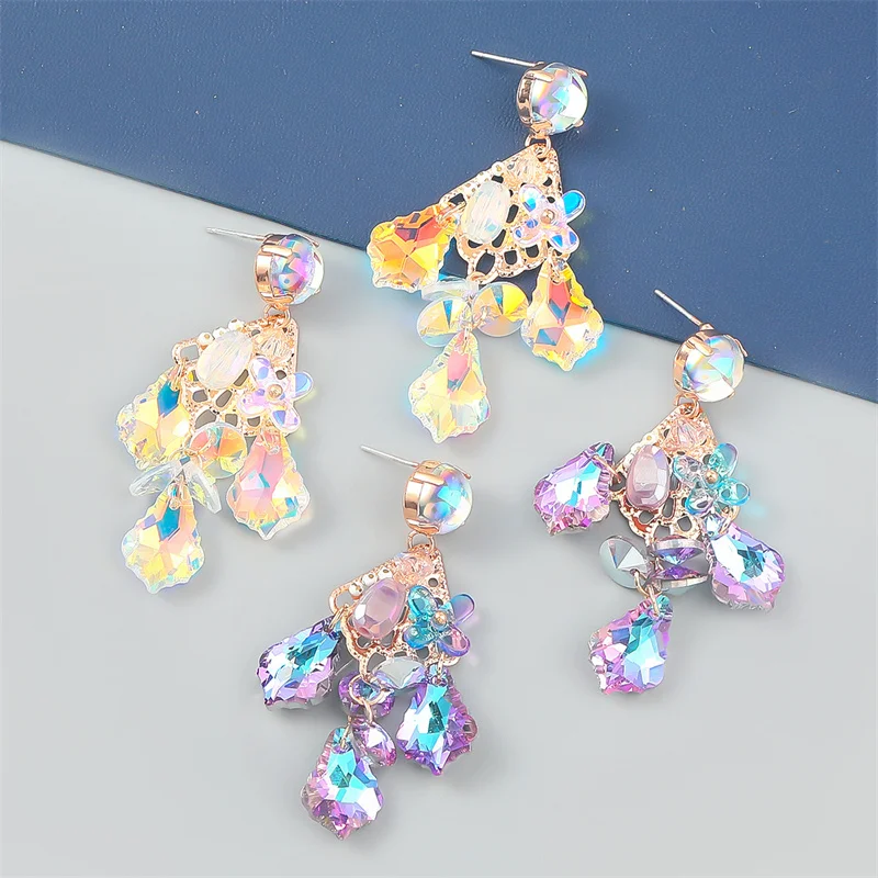 

European and American Bohemian geometric alloy diamond Acrylic Resin Flower Earrings