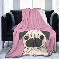 Soft and Comfortable Sherpa Plus Flannel Blanket Nightgown Bedroom Living Room Sofa Sofa Cute Pug Animal Pink Oversized Travel