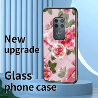 colorful flower glass shell for for motorola one zoom tempered glass case for moto g7 power plus with magnetic ring buckle