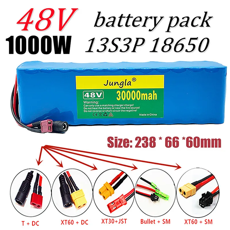 

48V Lithium Ion Batterij 48V 30Ah 1000W 13S3P Lithium Ion Batterij Voor 54.6V E-fiets Elektrische Fiets Scooter Met BMS