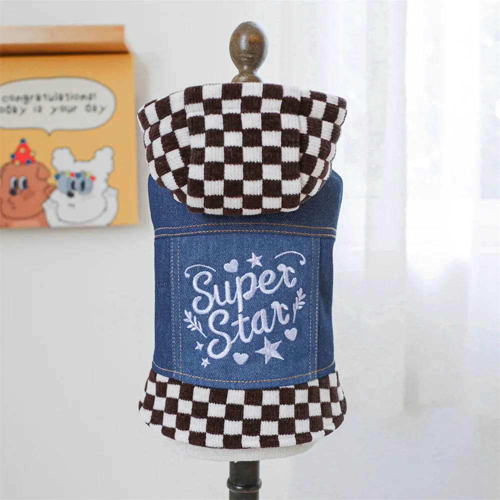 Классическая клетчатая джинсовая одежда для домашних животных маленьких собак