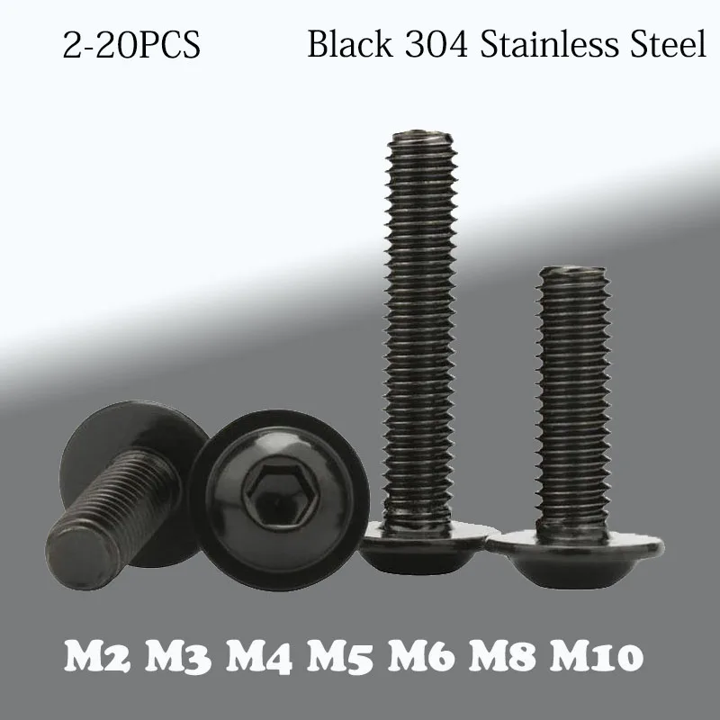 

2-20pcs Black 304 Stainless Steel Hex Socket Screws with Pads Hex Socket Bolts Large Gasket Screws M2 M3 M4 M5 M6 M8 M10