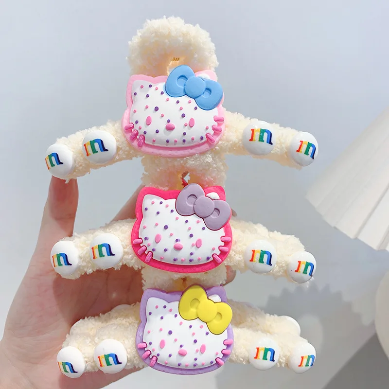 

Sanrio Kawaii Hello Kitty милые аксессуары для волос заколка для волос милая девочка зажим для волос плюшевый с клипсой банная заколка для волос подаро...