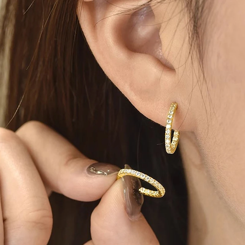 Huitan простой золотистый женские серьги-петли из блестящего циркония ювелирные