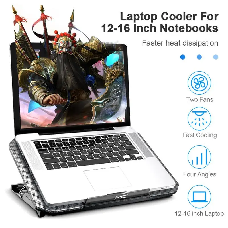

Q100 Laptop Cooler Dual Fan Laptop Cooling Stand Low Noise 4 Level Adjustable Wide Compatibility Notebook Holder with Dual USB