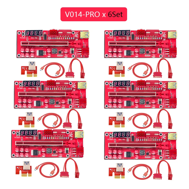 

Кабель питания V014 Pro PCIE Riser 013, 1-6 шт., кабель для майнинга x1 x16 SATA на 6 контактов, кабель USB 3,0