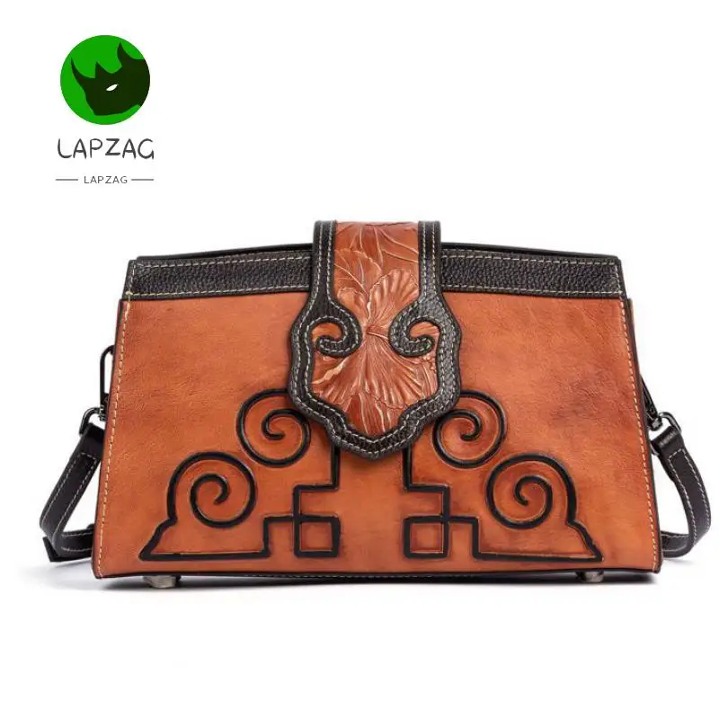 Винтажная зеленая/коричневая сумка на плечо из воловьей кожи в стиле ретро