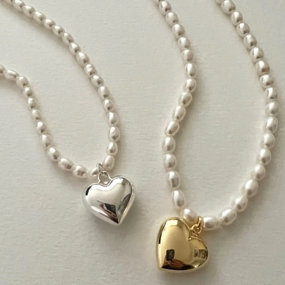 

Korean Ins European And American Popular Simplicity 925 Loving Heart In Sterling Silver Freshwater Pearl Necklace Necklace