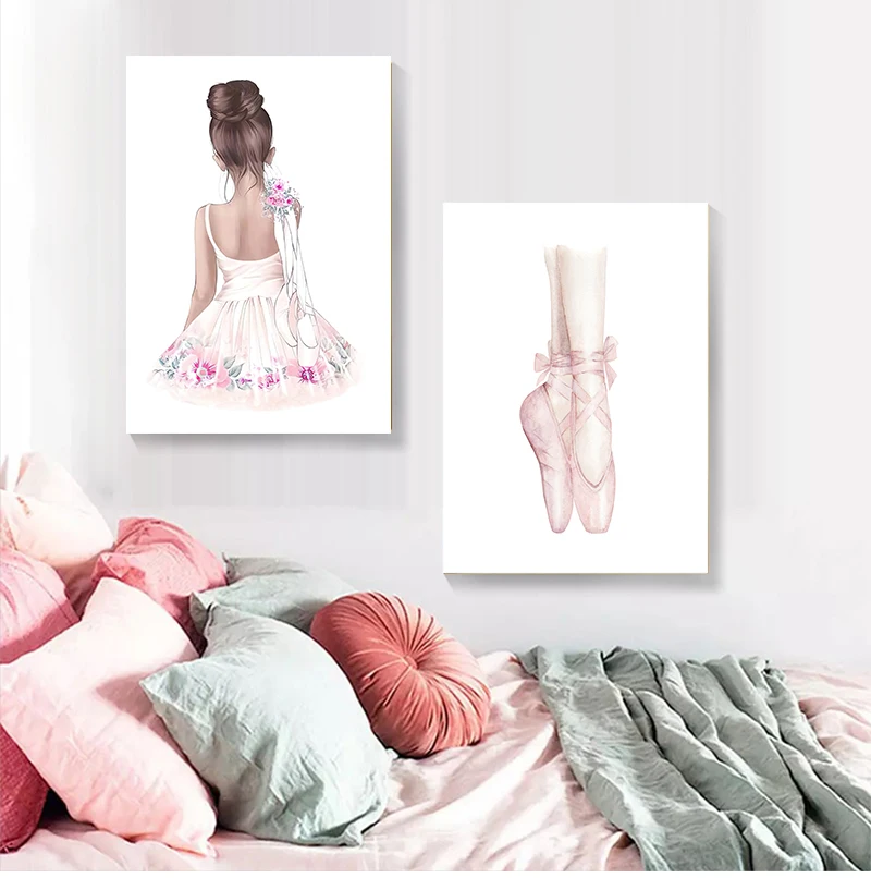 Розовые балетные туфли с принтом картины балерины стены искусственная Картина на холсте скандинавские настенные картины декор для детской спальни