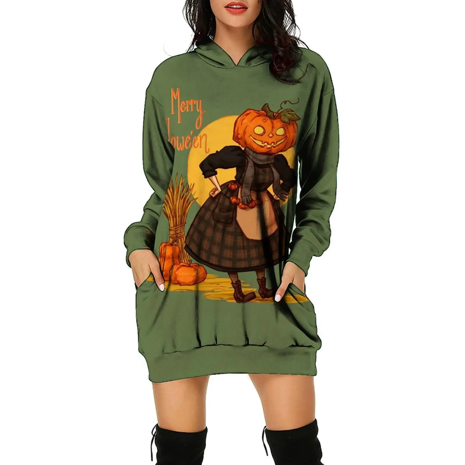 3D Printed Women Hoodie Halloween Demon Pumpkin Spoof Women's Hooded Top Loose Long Sleeves Pullover Party Streetwear Clothes