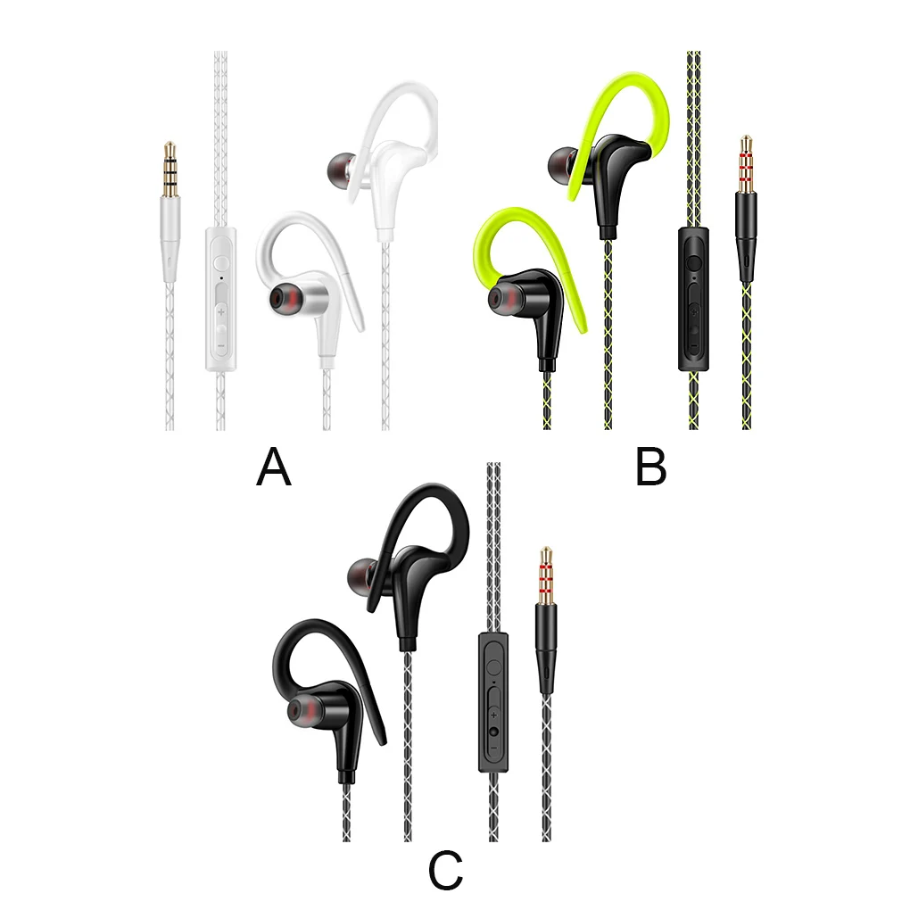 Sport 3 5mm Earphone Ear Hook Waterproof Bass Running In-ear Earbuds for Noise Reduction Music Headphone with Green