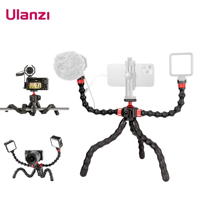 

Ulanzi MT-52 Flexible Octopus Tripod Monopod With Double Arm Bracket Extend 1/4 Screw Cold Shoe Smartphone Camera Tripod