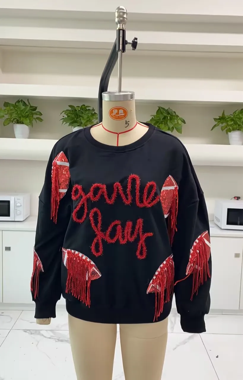 Женский свободный пуловер с длинными рукавами и кисточками в Стиле Регби новинка