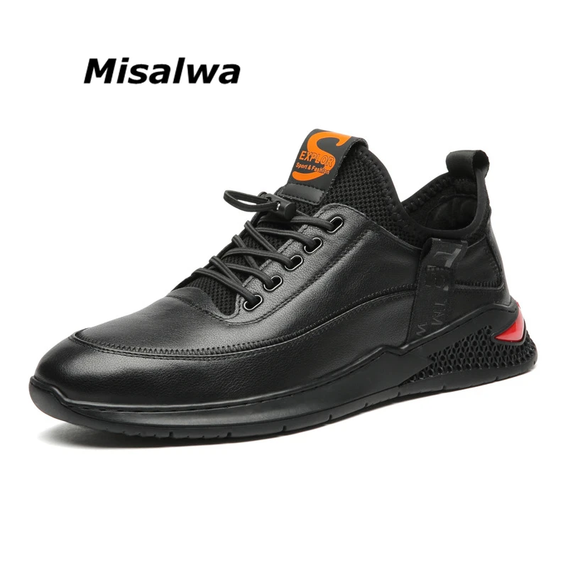 

Misalwa Genuine Leather High Quality Men Shoes Casual Daily Trendy Sneakers Mens Black Comfortable Footwear Spring / Winter 2022