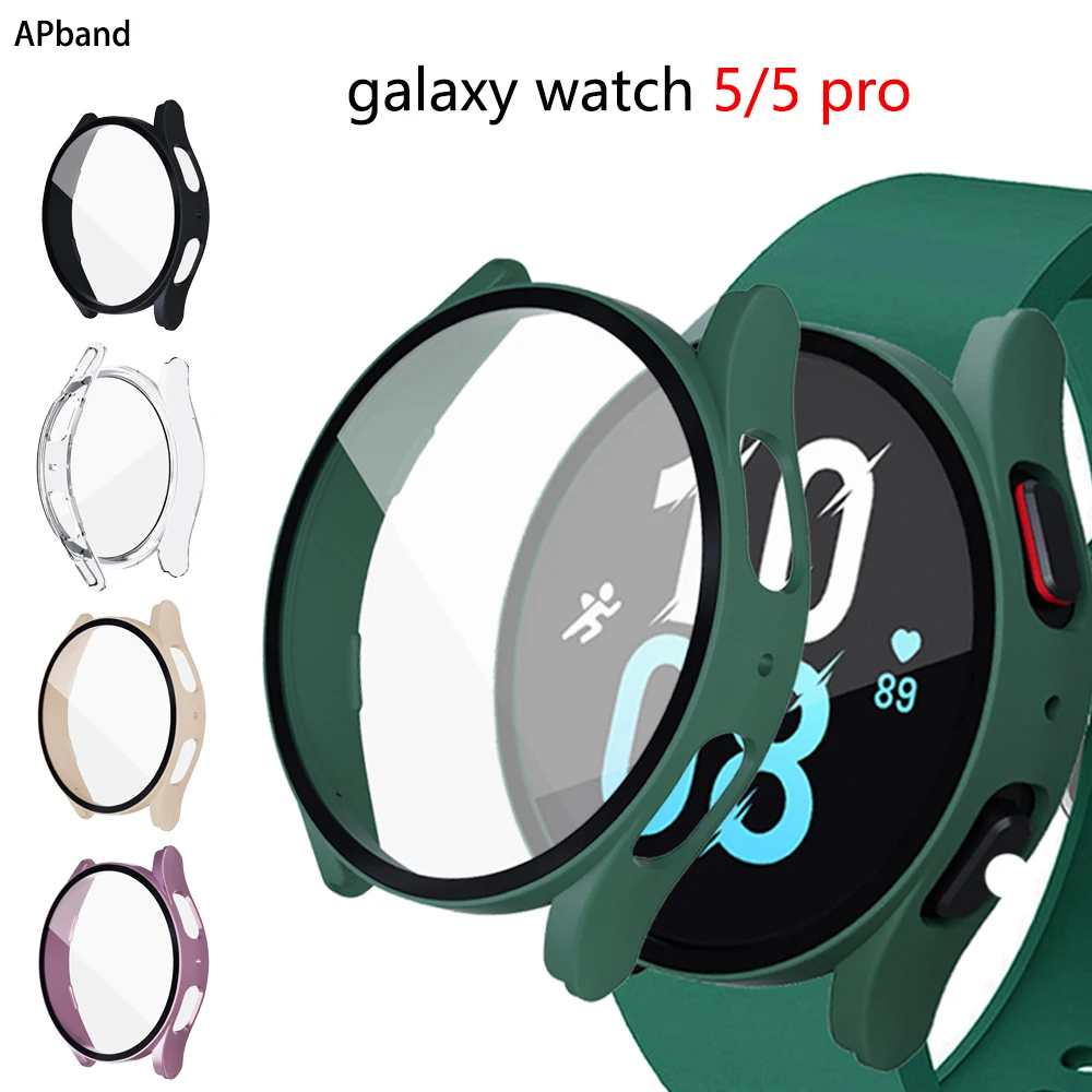 Glass+Case for Samsung Galaxy watch 5 4 44mm 40mm Accessorie PC all-around Anti-fall bumper cover watch5 watch4 Screen protector
