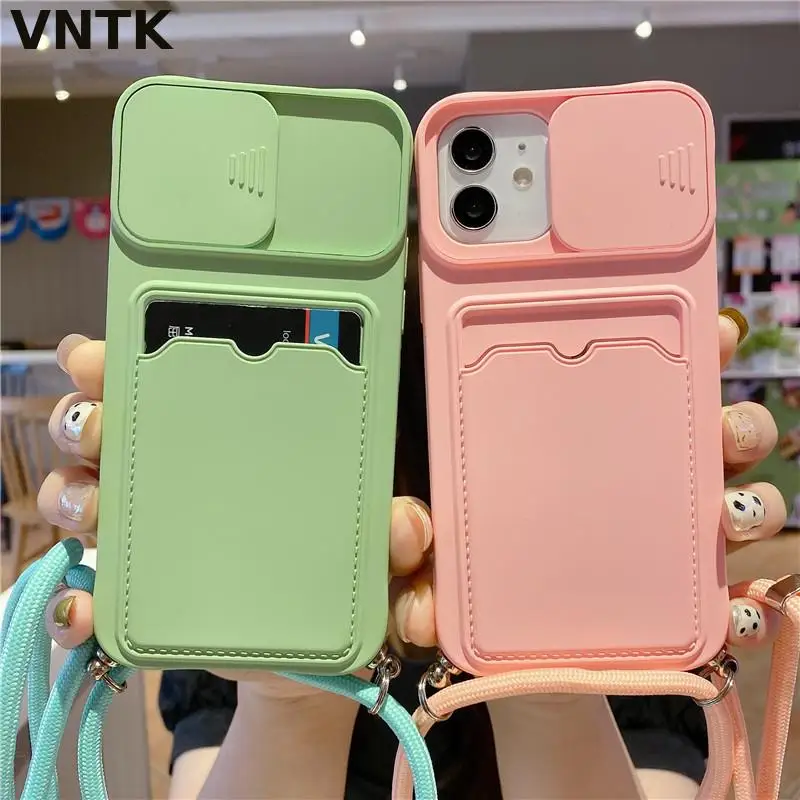 

Fashion Card Holder With Lanyard Girl Soft Case For Iphone 14 11 12 13 Pro Max X Xs Xr 7 8 Plus Se 2020 Anti-drop Cover Fundas