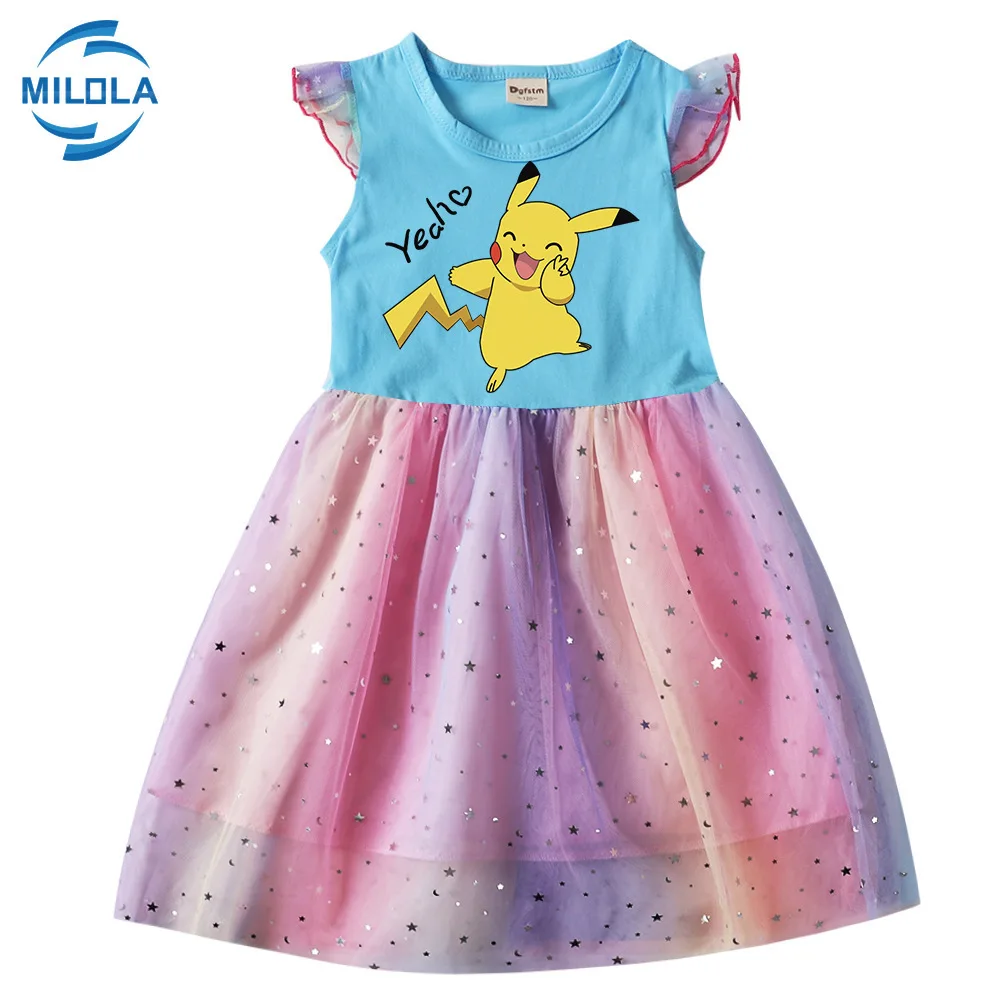 Платье для девочек с покемоном летнее платье рисунком Пикачу малышей детская