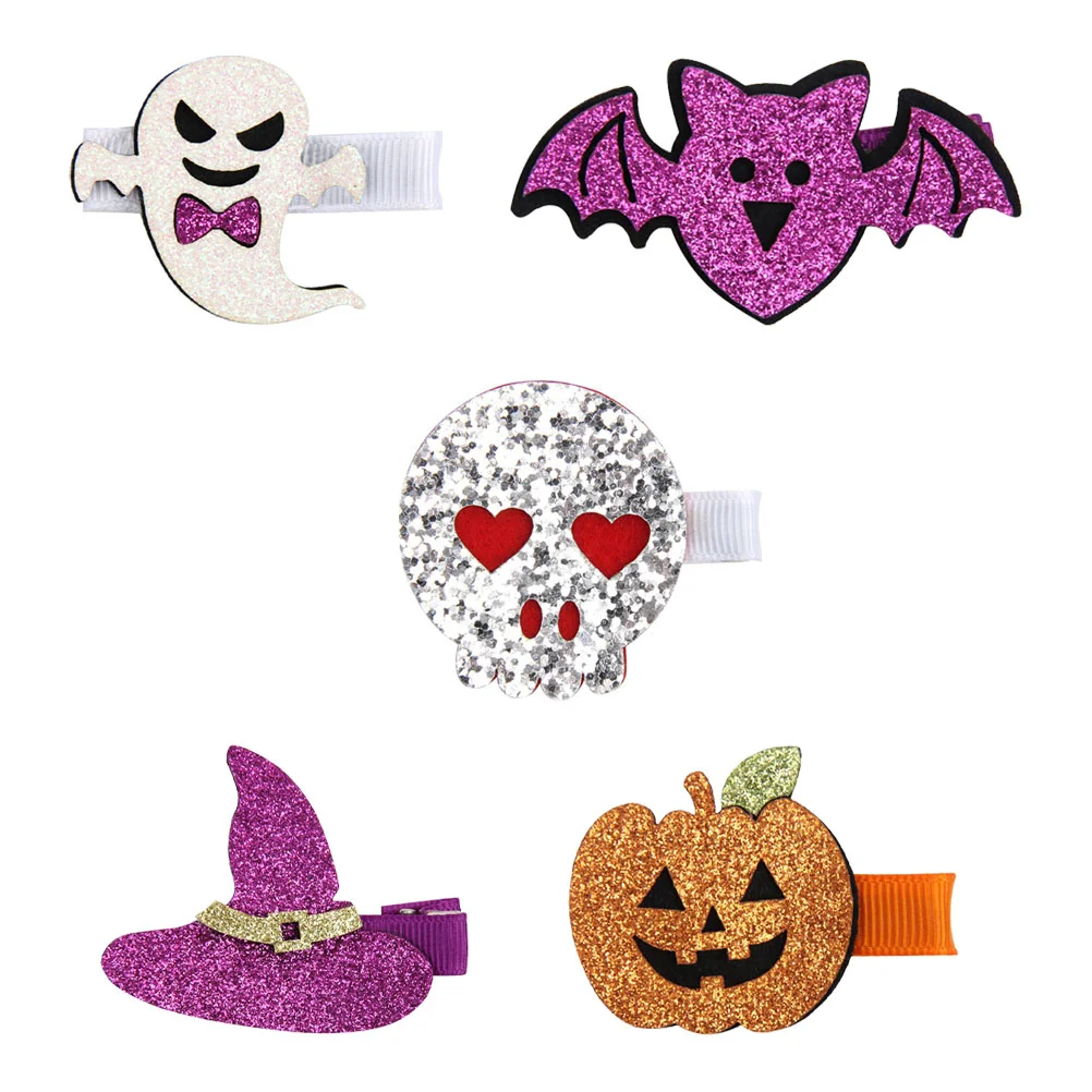 

5pcs Hairpins Cartoon Hair Clips Bat Pumpkin Witch Hat Hair Pin Glitter Hair Barrettes Hair Clips Hair Jewelry Gifts ( Colorful