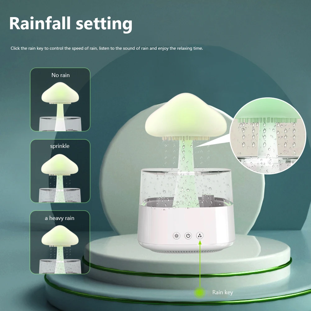 

Mushroom Rain Essential Oil Diffusers Colorful Night Light Mini Water Diffuser Relieve Fatigues Home Decor for Bedroom Kids Room
