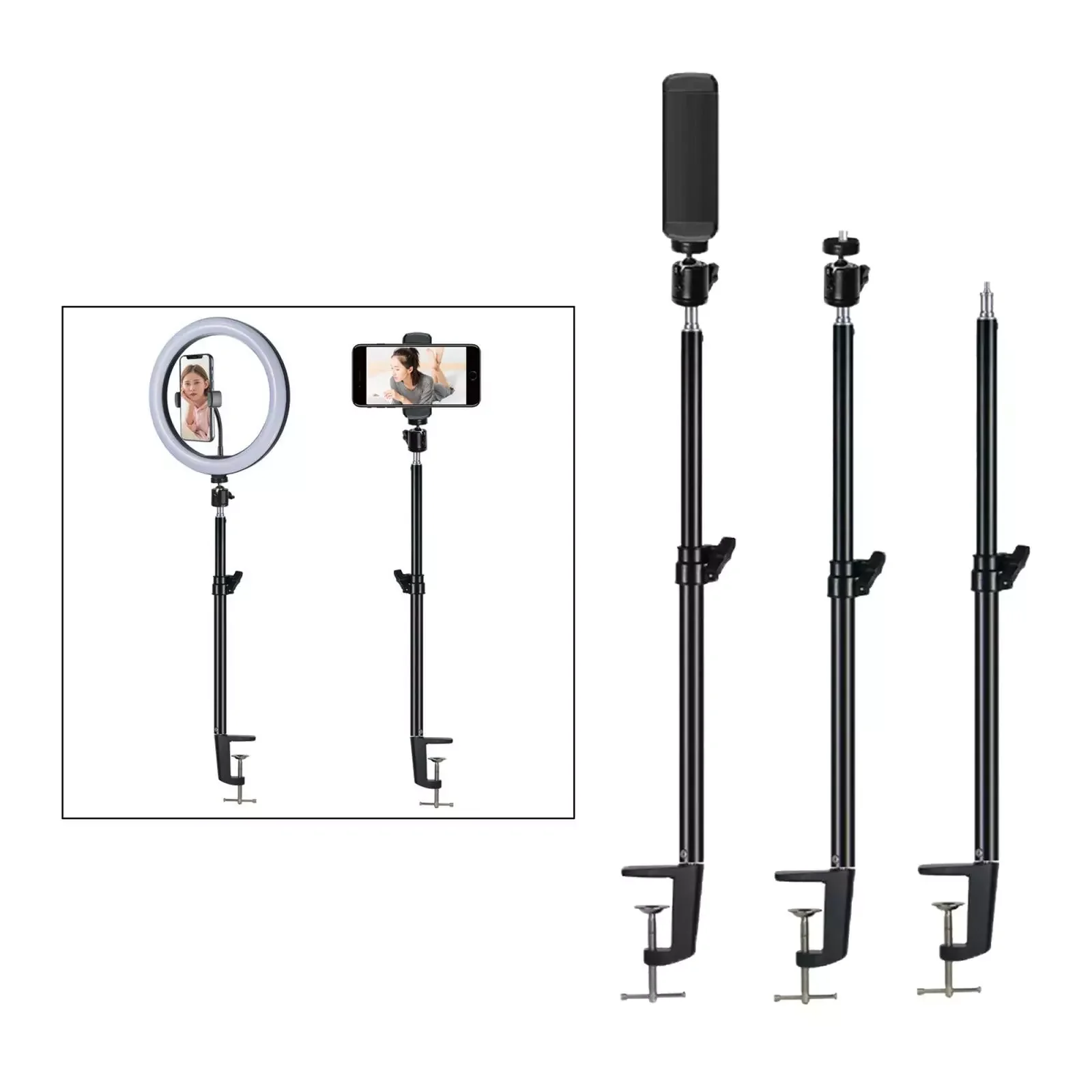 

19.7'-31.5' Tabletop Light Clip Clamp Stand Monopod With 1/4 ' For Ring Light Desk Clamp Camera Mount Desk Light